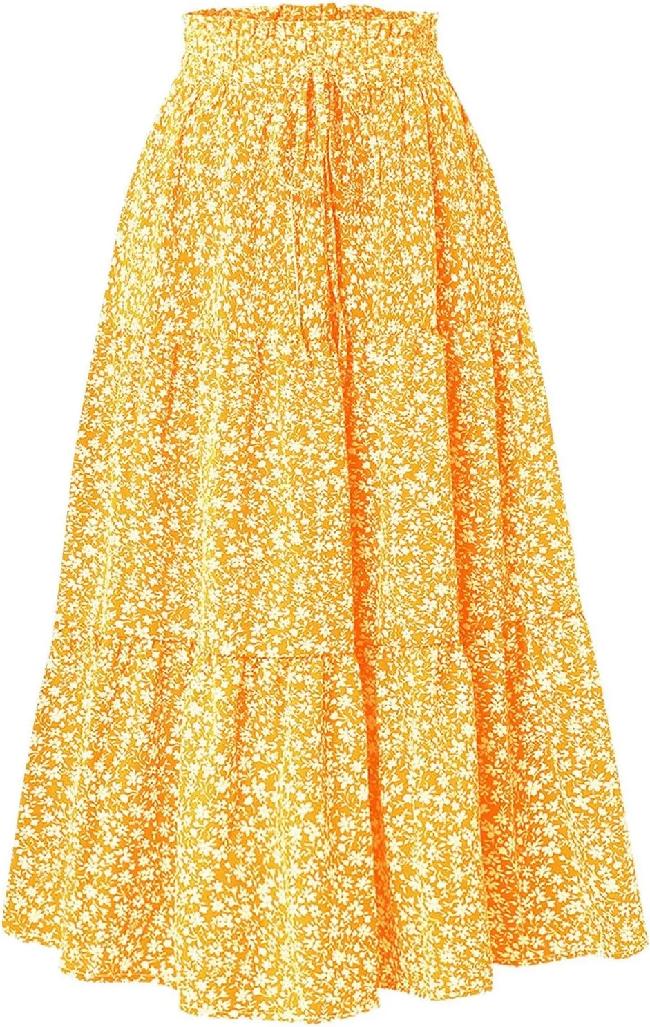 Floral Maxi Skirt for Women Summer Comfy Tiered Elastic High Waisted Skirts Vacation A-Line Flowy Swing Long Skirts