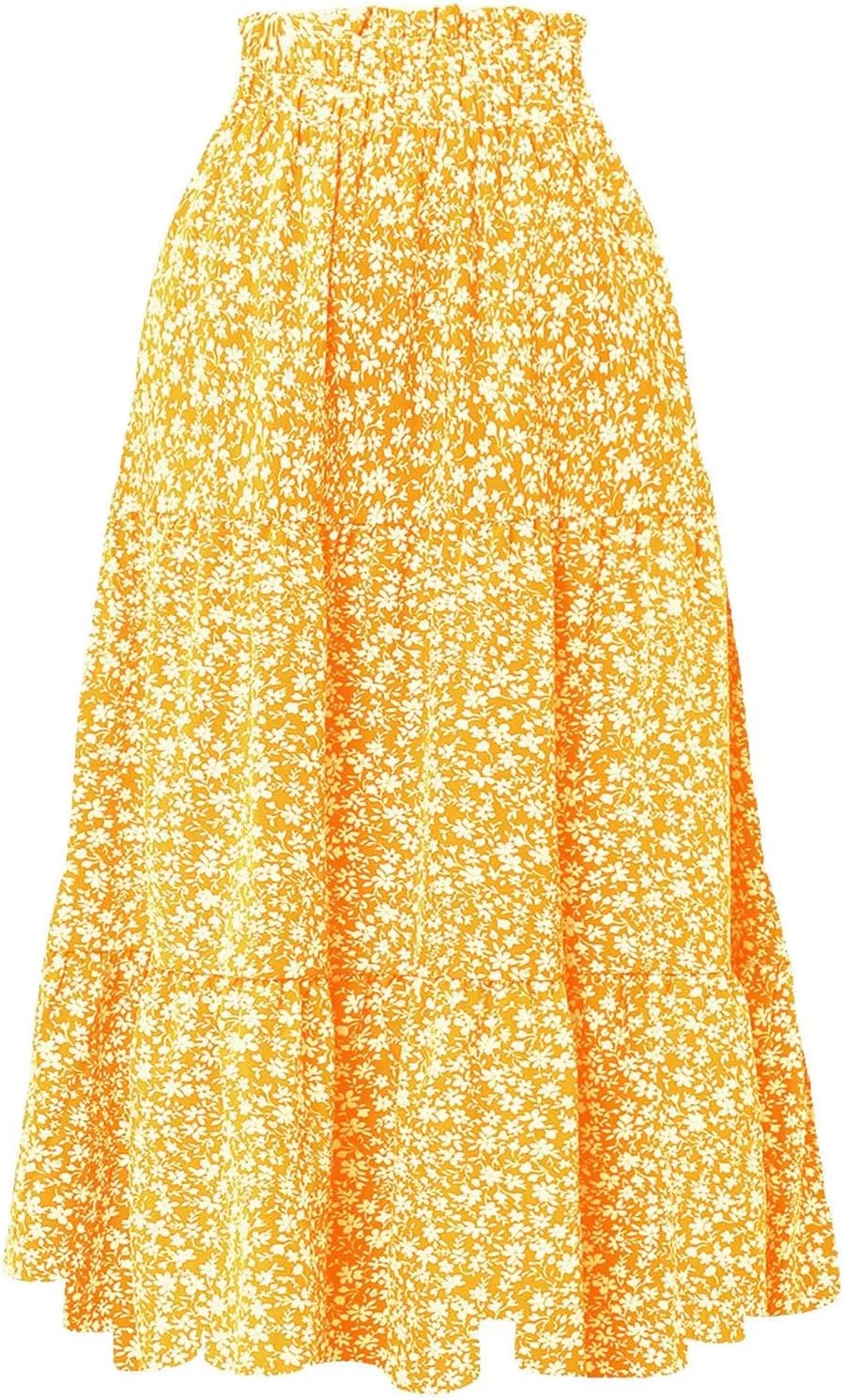 Floral Maxi Skirt for Women Summer Comfy Tiered Elastic High Waisted Skirts Vacation A-Line Flowy Swing Long Skirts