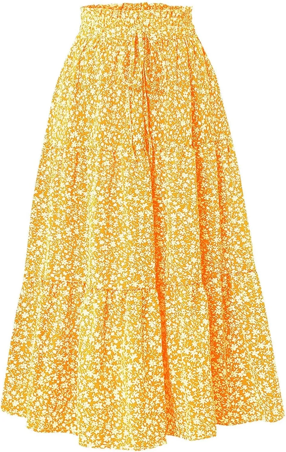 Floral Maxi Skirt for Women Summer Comfy Tiered Elastic High Waisted Skirts Vacation A-Line Flowy Swing Long Skirts