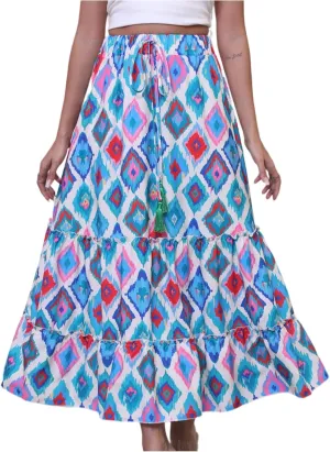 Floral Pleated Skirts for Women Midi Length Summer Casual Boho High Waisted Flowy Plus Size Swing A Line Skirt
