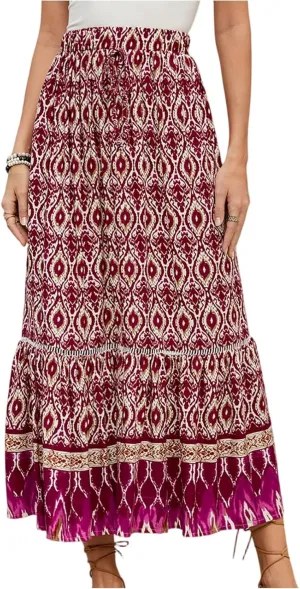 Floral Pleated Skirts for Women Midi Length Summer Casual Boho High Waisted Flowy Plus Size Swing A Line Skirt