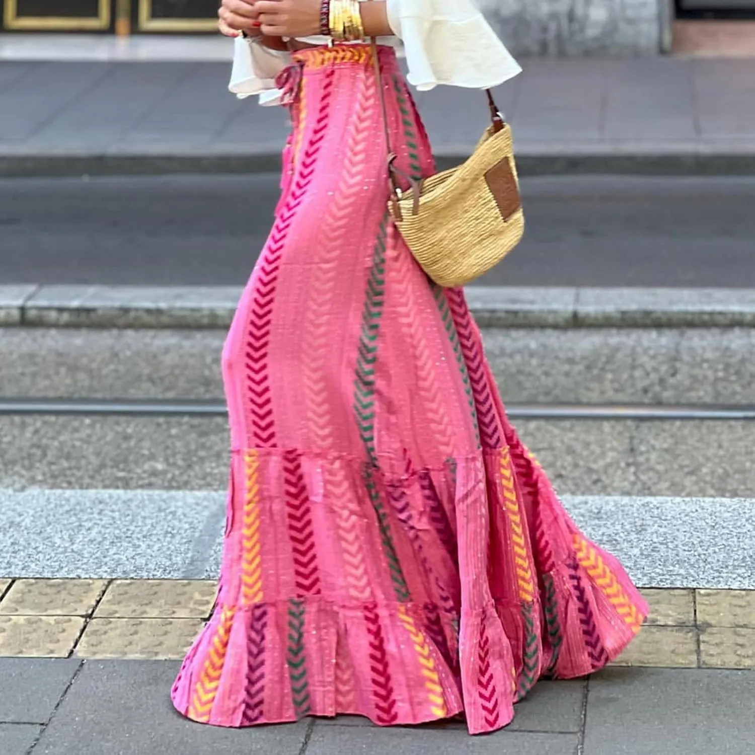 Floral Pleated Skirts for Women Summer High Waisted Tiered Long Skirt Boho Maxi Skirt Vacation Skirts
