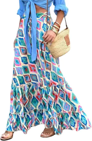 Floral Pleated Skirts for Women Summer High Waisted Tiered Long Skirt Boho Maxi Skirt Vacation Skirts