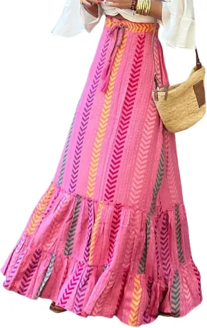Floral Pleated Skirts for Women Summer High Waisted Tiered Long Skirt Boho Maxi Skirt Vacation Skirts