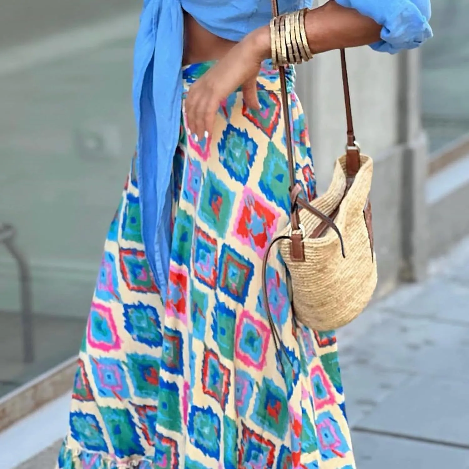 Floral Pleated Skirts for Women Summer High Waisted Tiered Long Skirt Boho Maxi Skirt Vacation Skirts