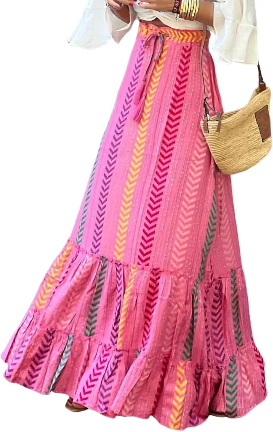Floral Pleated Skirts for Women Summer High Waisted Tiered Long Skirt Boho Maxi Skirt Vacation Skirts