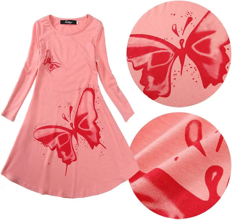 FTSUCQ Girls Casual Swing Twirly Cotton Printed Maxi Dresses