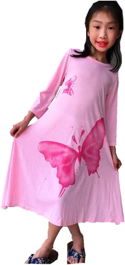 FTSUCQ Girls Casual Swing Twirly Cotton Printed Maxi Dresses
