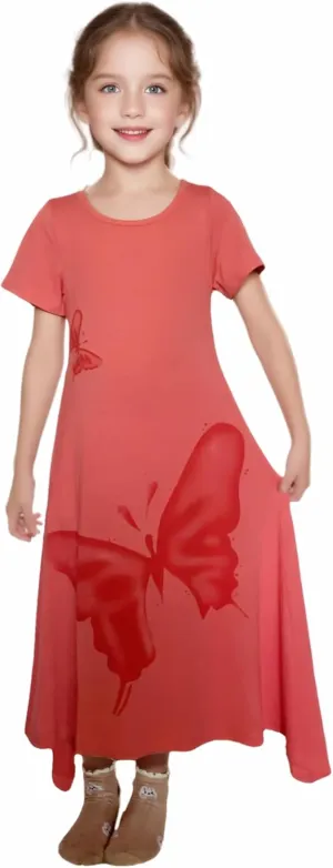 FTSUCQ Girls Casual Swing Twirly Cotton Printed Maxi Dresses