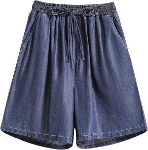 FZYLQY Bermuda Jean Shorts for Women High Waisted Lightweight Comfy Denim Shorts Casual Drawstring Elastic Waist Jean Shorts