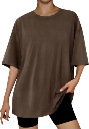 Generic 2024 Womens Oversized T Shirts Loose Fit Short Sleeve Crewneck Tees Blouse Summer Casual Plus Size Workout Tunic Tops