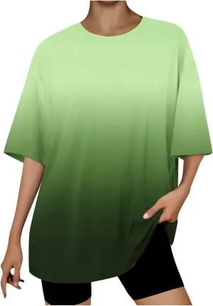 Generic 2024 Womens Oversized T Shirts Loose Fit Short Sleeve Crewneck Tees Blouse Summer Casual Plus Size Workout Tunic Tops