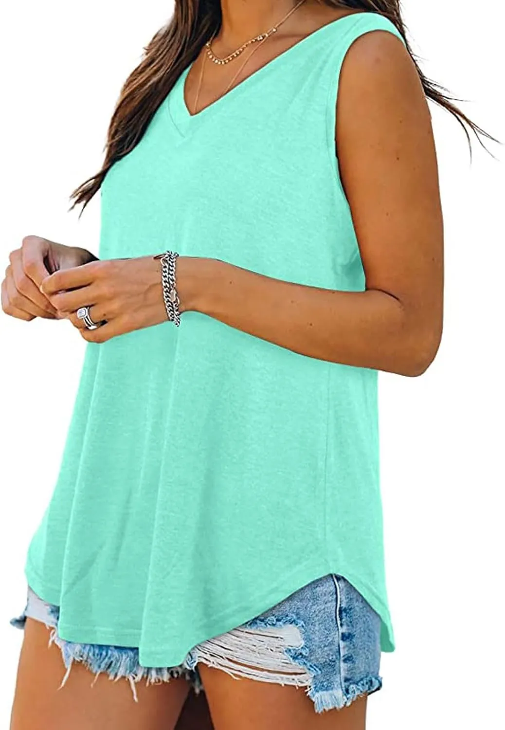 Generic Tank Tops for Women 2024 Summer V Neck Sleeveless Basic Tanks Loose Fit Flowy Shirts Casual Vacation Beach Blouses