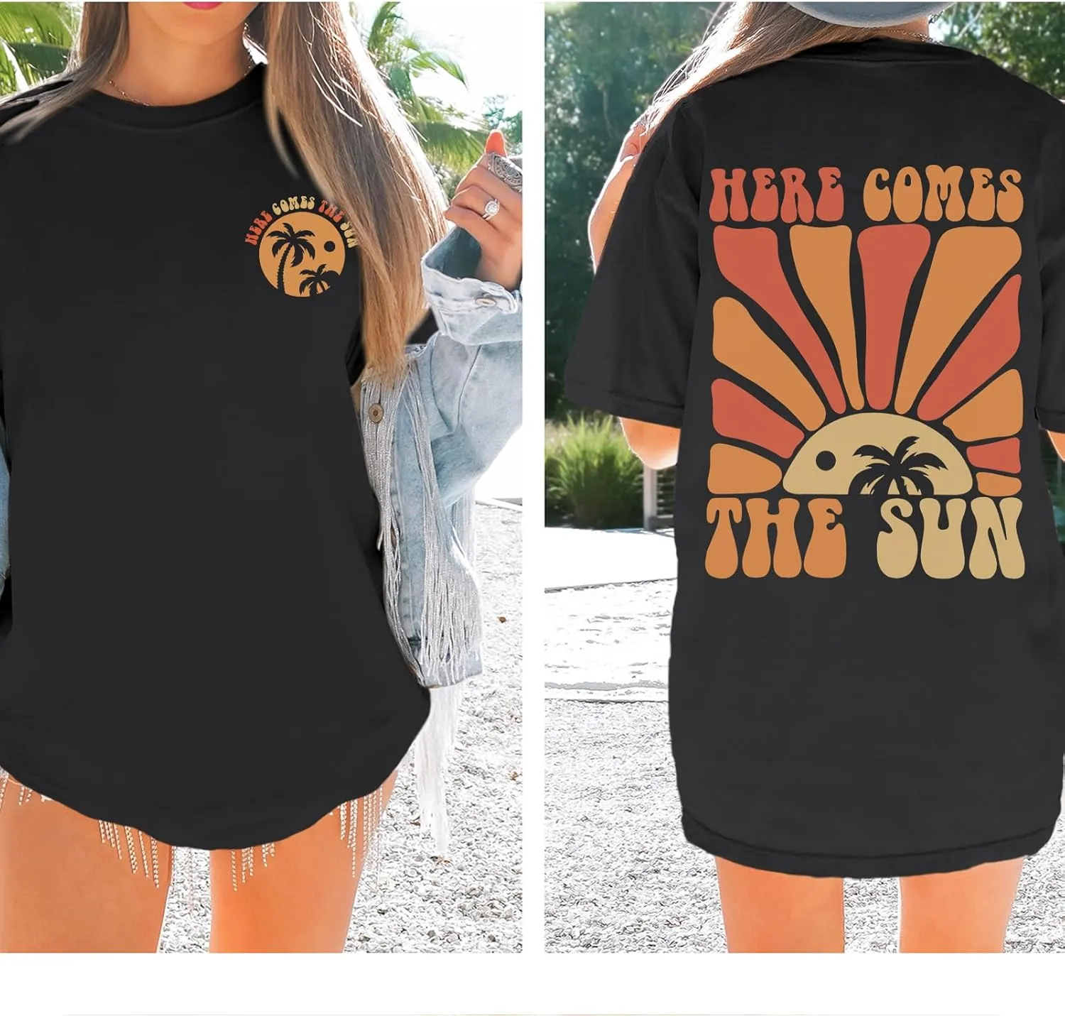 Hawaiian Sunshine Beach Shirts Oversized Graphic Tees for Women Here Comes The Sun Tshirt Tropical Hawaii Shirt