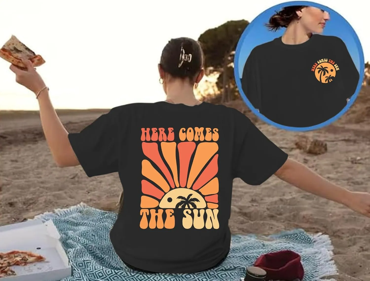 Hawaiian Sunshine Beach Shirts Oversized Graphic Tees for Women Here Comes The Sun Tshirt Tropical Hawaii Shirt