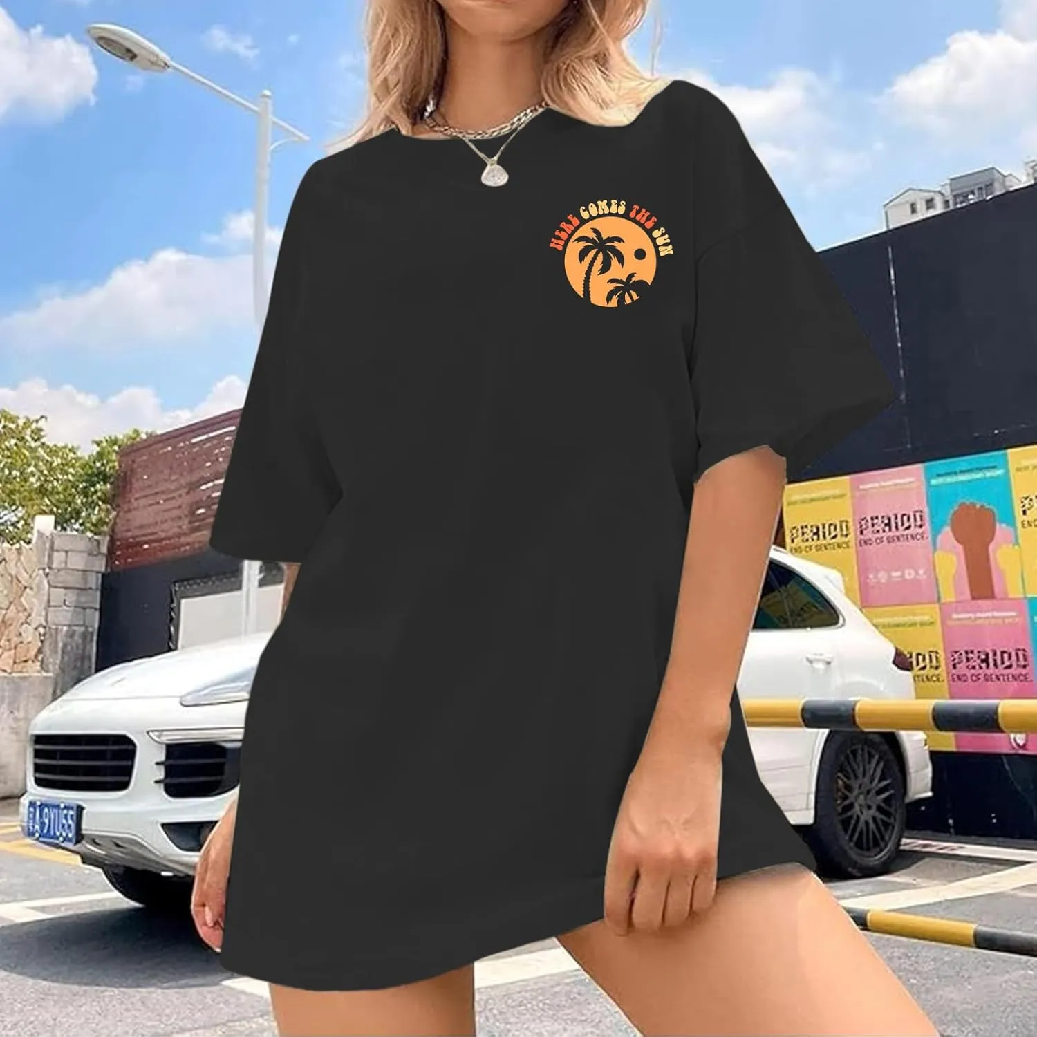 Hawaiian Sunshine Beach Shirts Oversized Graphic Tees for Women Here Comes The Sun Tshirt Tropical Hawaii Shirt