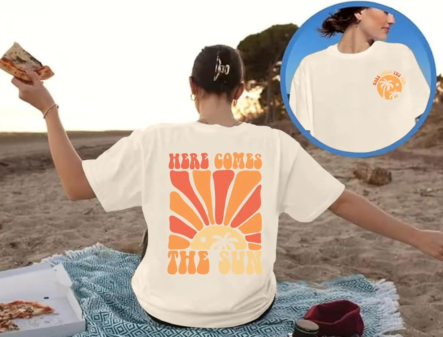Hawaiian Sunshine Beach Shirts Oversized Graphic Tees for Women Here Comes The Sun Tshirt Tropical Hawaii Shirt