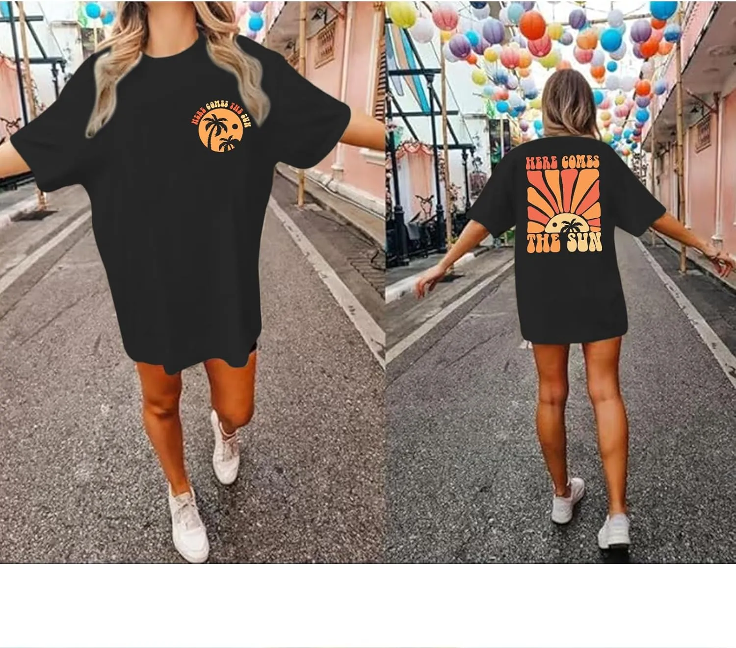 Hawaiian Sunshine Beach Shirts Oversized Graphic Tees for Women Here Comes The Sun Tshirt Tropical Hawaii Shirt
