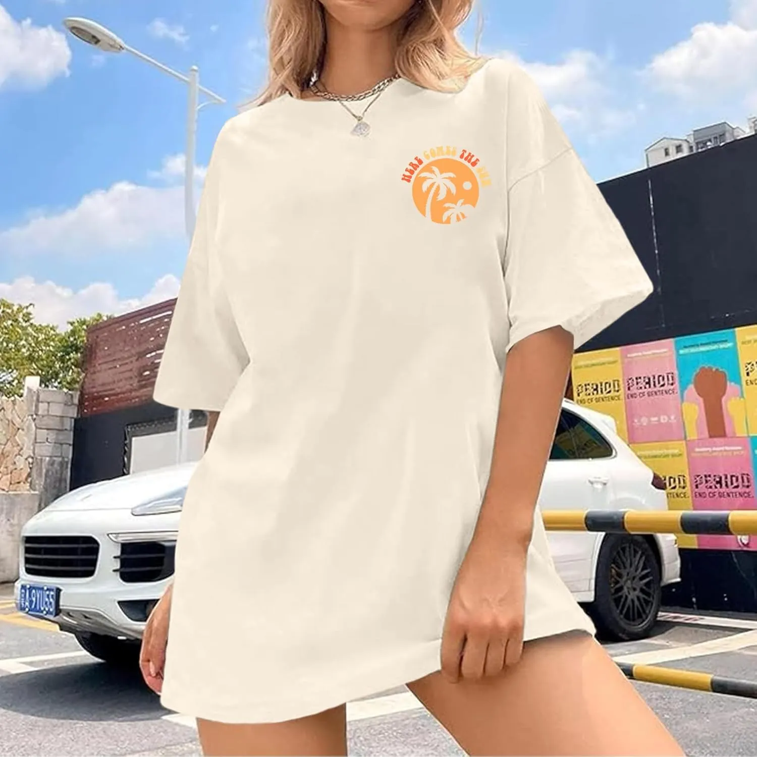 Hawaiian Sunshine Beach Shirts Oversized Graphic Tees for Women Here Comes The Sun Tshirt Tropical Hawaii Shirt