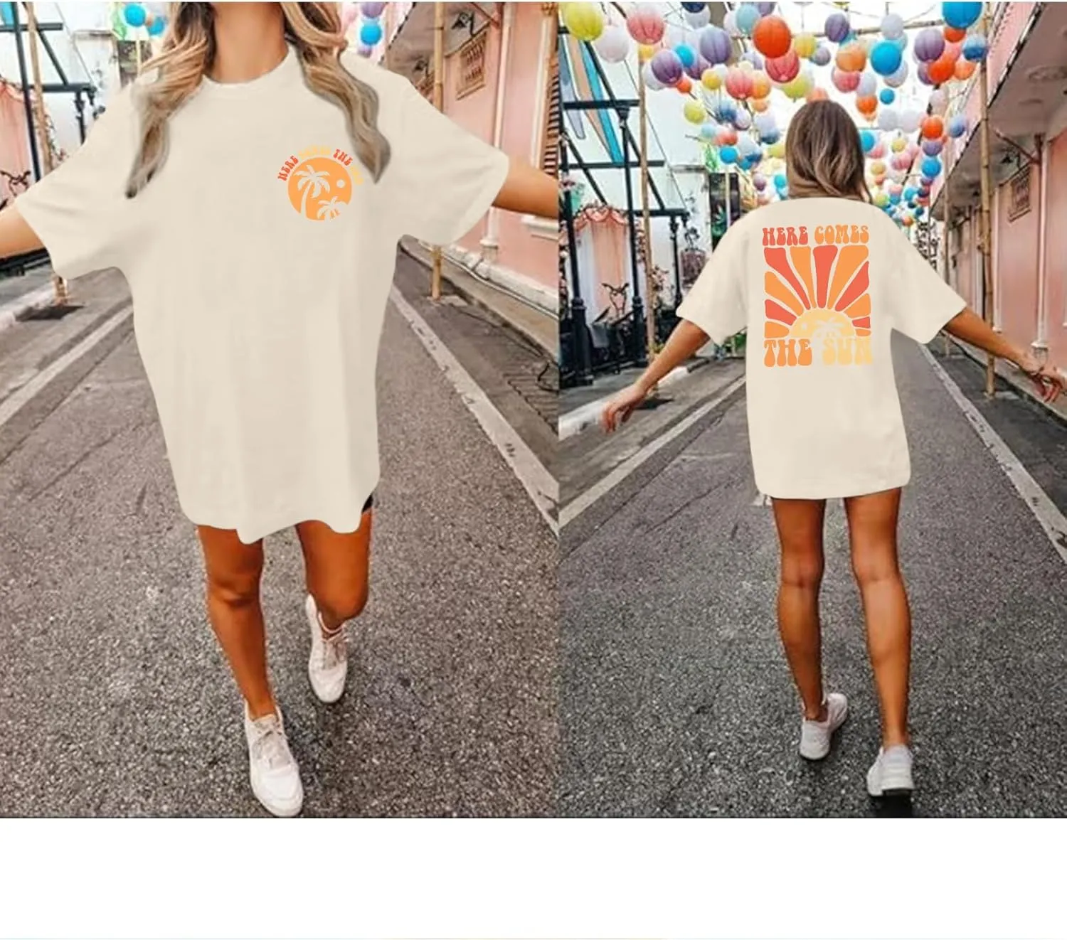 Hawaiian Sunshine Beach Shirts Oversized Graphic Tees for Women Here Comes The Sun Tshirt Tropical Hawaii Shirt