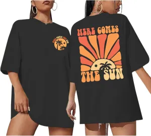 Hawaiian Sunshine Beach Shirts Oversized Graphic Tees for Women Here Comes The Sun Tshirt Tropical Hawaii Shirt