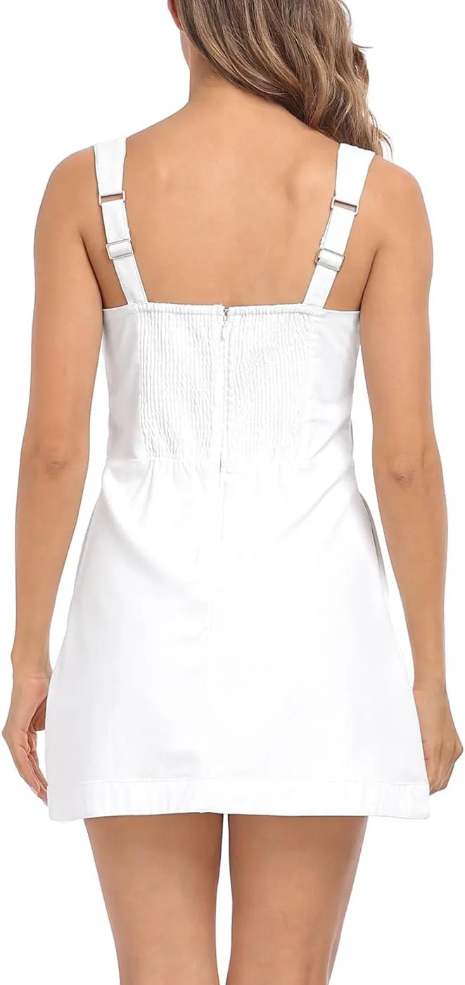 HDE Women's Linen Mini Dress Sundress Sleeveless Summer Dresses with Pockets