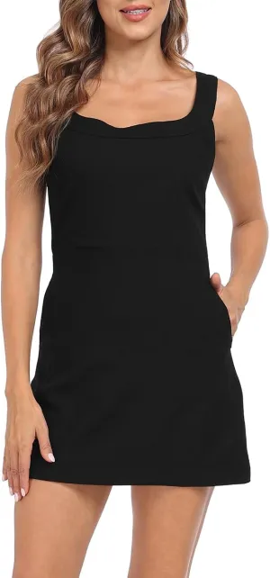 HDE Women's Linen Mini Dress Sundress Sleeveless Summer Dresses with Pockets