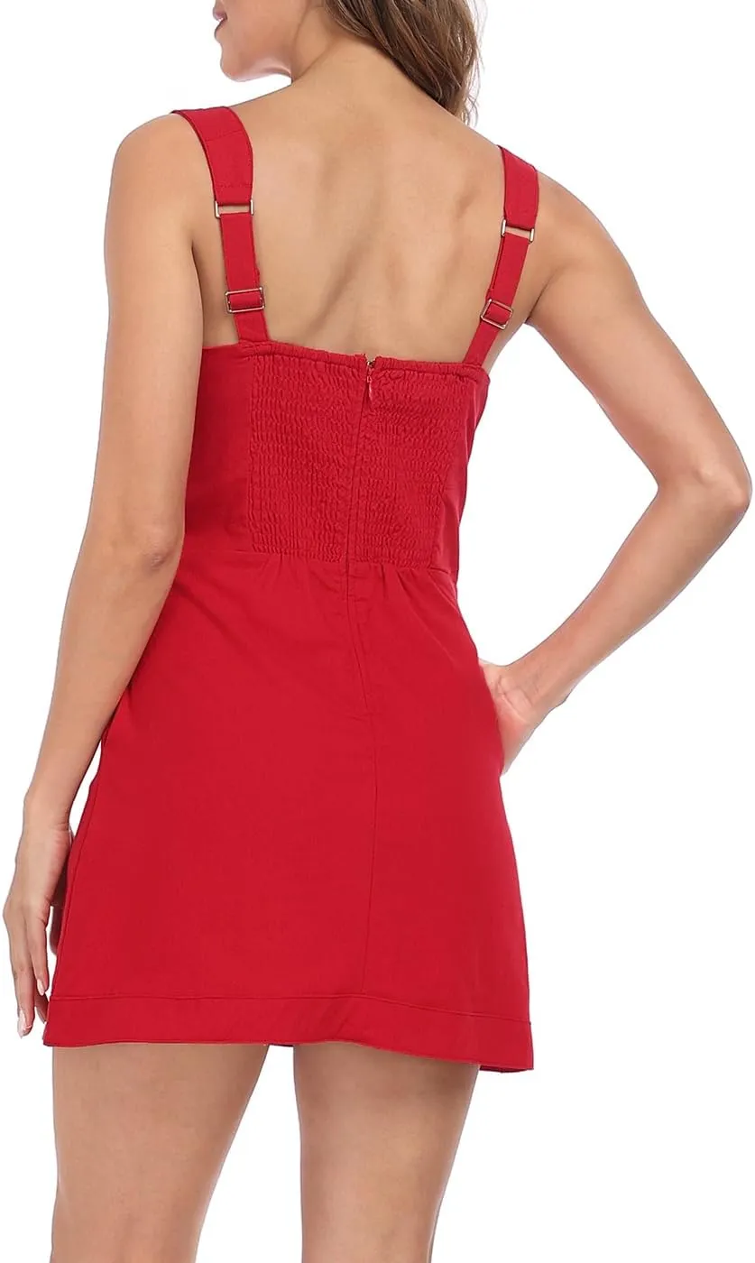 HDE Women's Linen Mini Dress Sundress Sleeveless Summer Dresses with Pockets