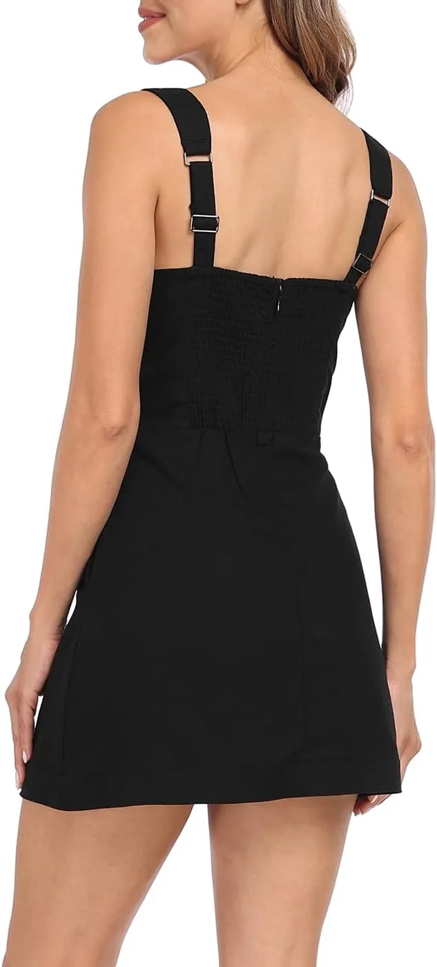 HDE Women's Linen Mini Dress Sundress Sleeveless Summer Dresses with Pockets
