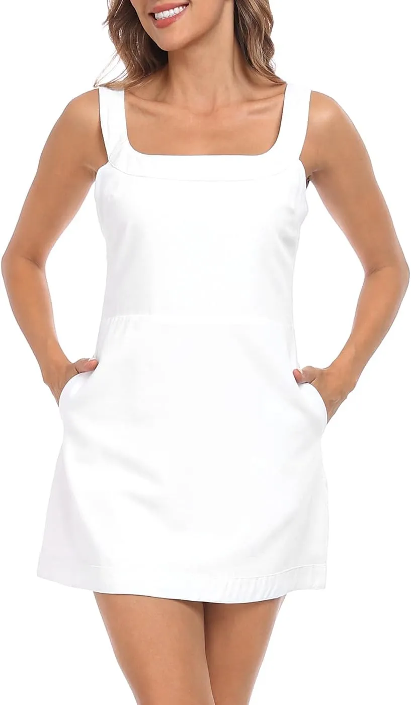 HDE Women's Linen Mini Dress Sundress Sleeveless Summer Dresses with Pockets