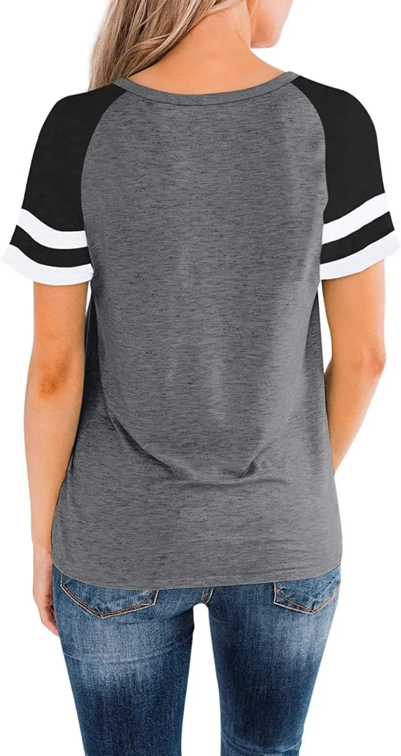 Heymiss Womens Shirts Casual Tunic Tops Color Block Crewneck Summer Loose Fitting Workout Tee Shirts