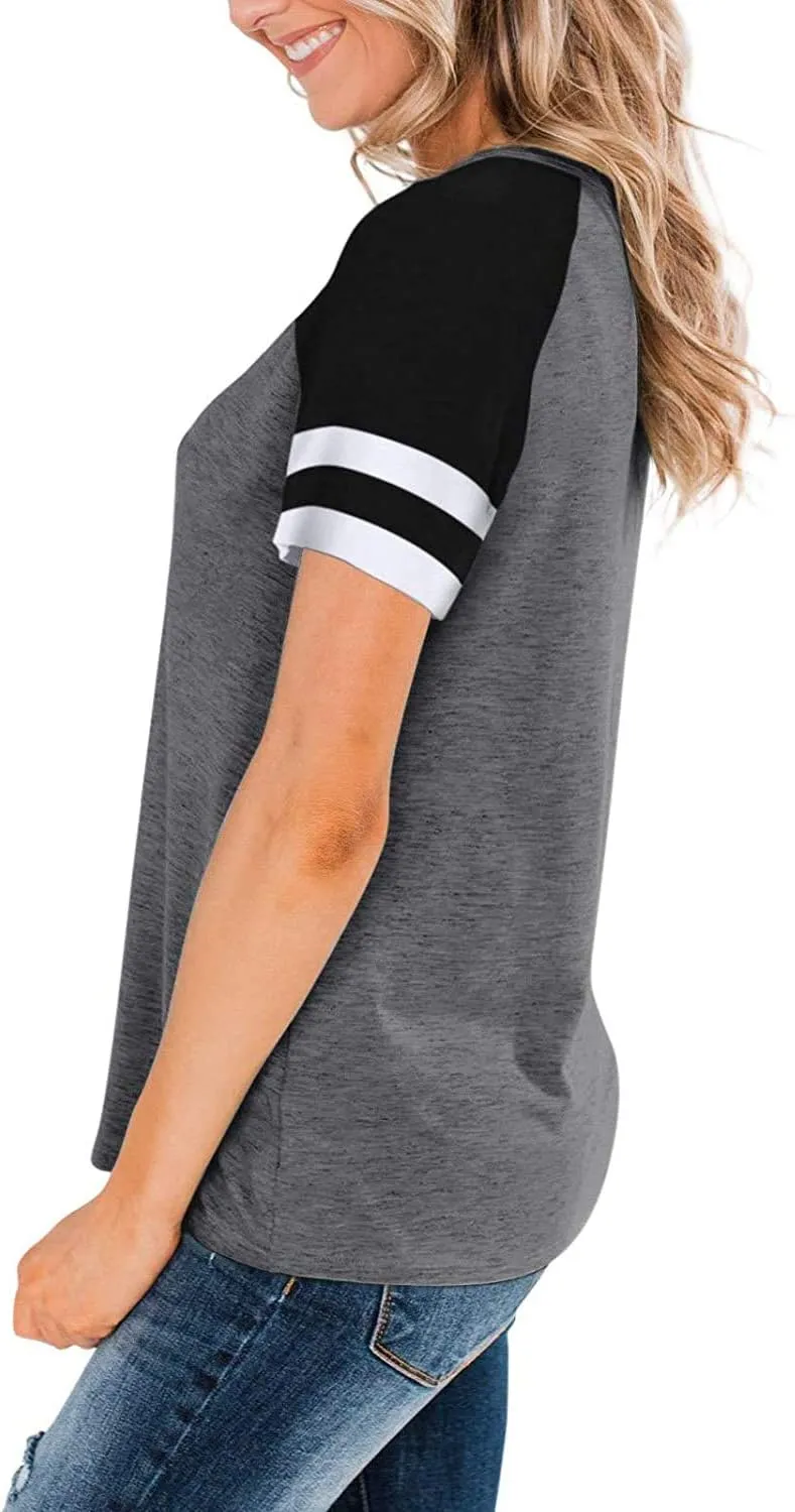 Heymiss Womens Shirts Casual Tunic Tops Color Block Crewneck Summer Loose Fitting Workout Tee Shirts