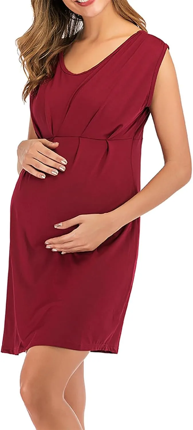 HGps8w Women's Maternity Dress Casual Loose Fit V Neck Sleeveless Ruffle Tank Soft Pregnancy Clothes