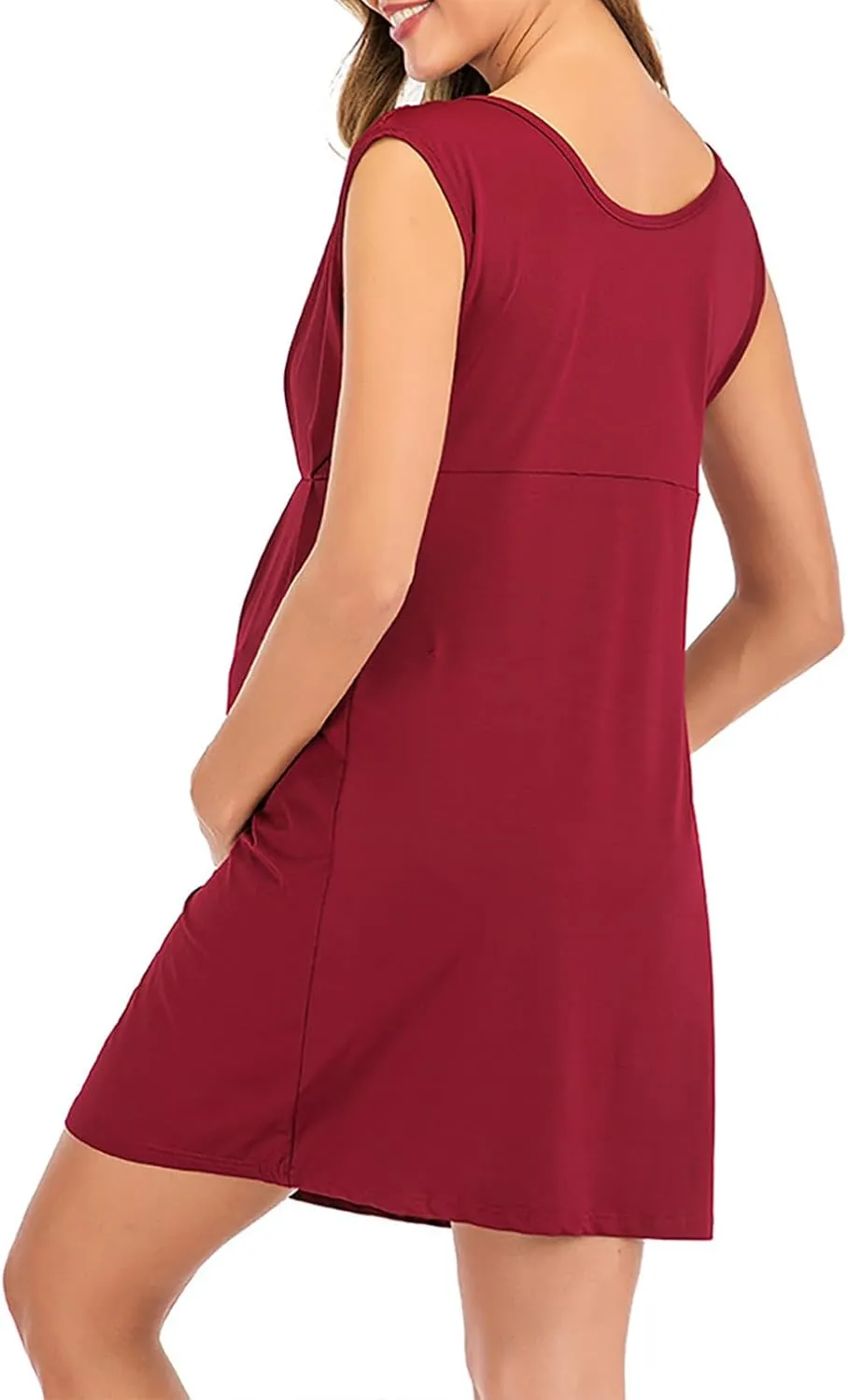 HGps8w Women's Maternity Dress Casual Loose Fit V Neck Sleeveless Ruffle Tank Soft Pregnancy Clothes