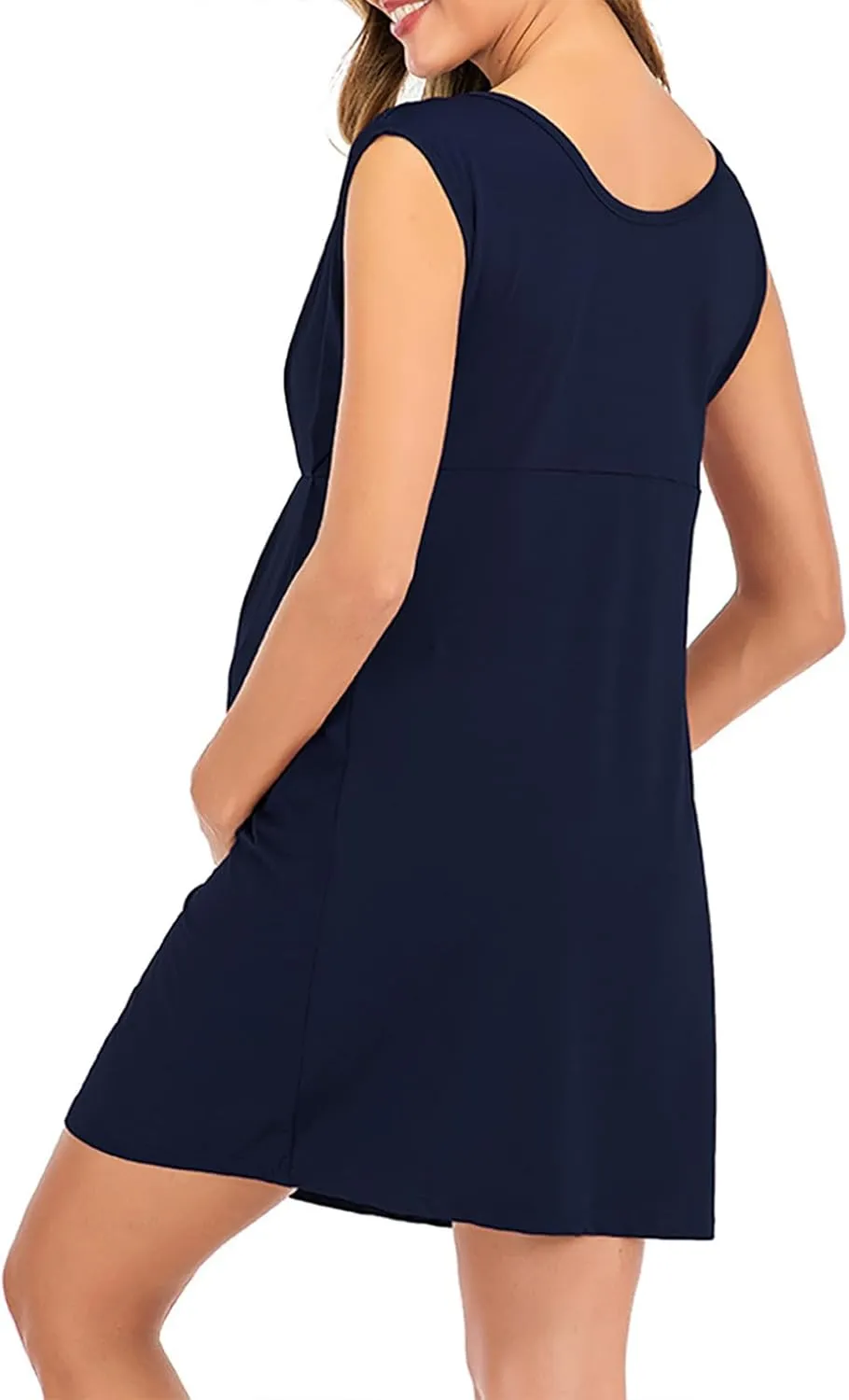 HGps8w Women's Maternity Dress Casual Loose Fit V Neck Sleeveless Ruffle Tank Soft Pregnancy Clothes