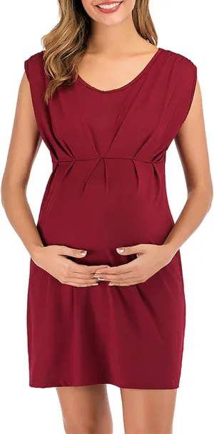 HGps8w Women's Maternity Dress Casual Loose Fit V Neck Sleeveless Ruffle Tank Soft Pregnancy Clothes