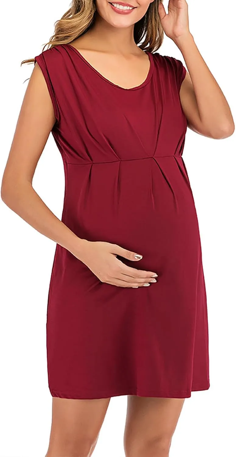 HGps8w Women's Maternity Dress Casual Loose Fit V Neck Sleeveless Ruffle Tank Soft Pregnancy Clothes