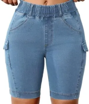 high Waisted Denim Shorts for Women, Women's Stylish and Comfortable Straight Leg Denim Shorts with
