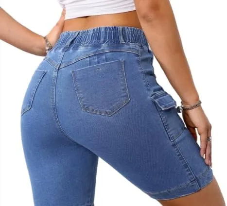 high Waisted Denim Shorts for Women, Women's Stylish and Comfortable Straight Leg Denim Shorts with