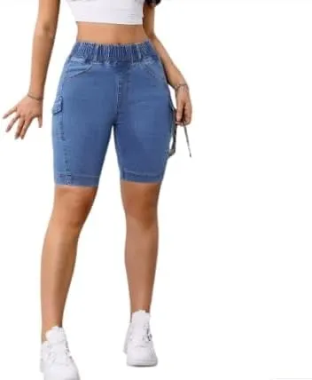 high Waisted Denim Shorts for Women, Women's Stylish and Comfortable Straight Leg Denim Shorts with