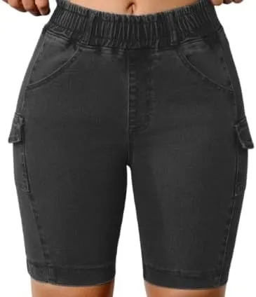 high Waisted Denim Shorts for Women, Women's Stylish and Comfortable Straight Leg Denim Shorts with