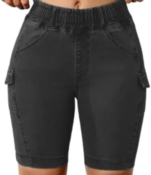 high Waisted Denim Shorts for Women, Women's Stylish and Comfortable Straight Leg Denim Shorts with