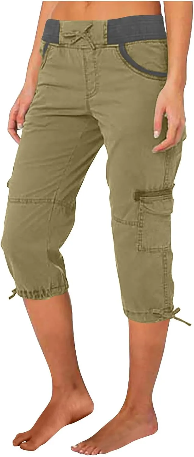 High Waisted Shorts Women Drawstring Summer Lounge Capri Pants with Pockets Loose Fit Casual Dressy Pants