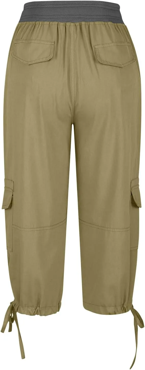 High Waisted Shorts Women Drawstring Summer Lounge Capri Pants with Pockets Loose Fit Casual Dressy Pants