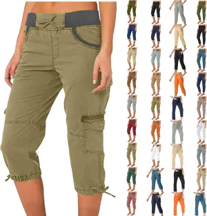 High Waisted Shorts Women Drawstring Summer Lounge Capri Pants with Pockets Loose Fit Casual Dressy Pants