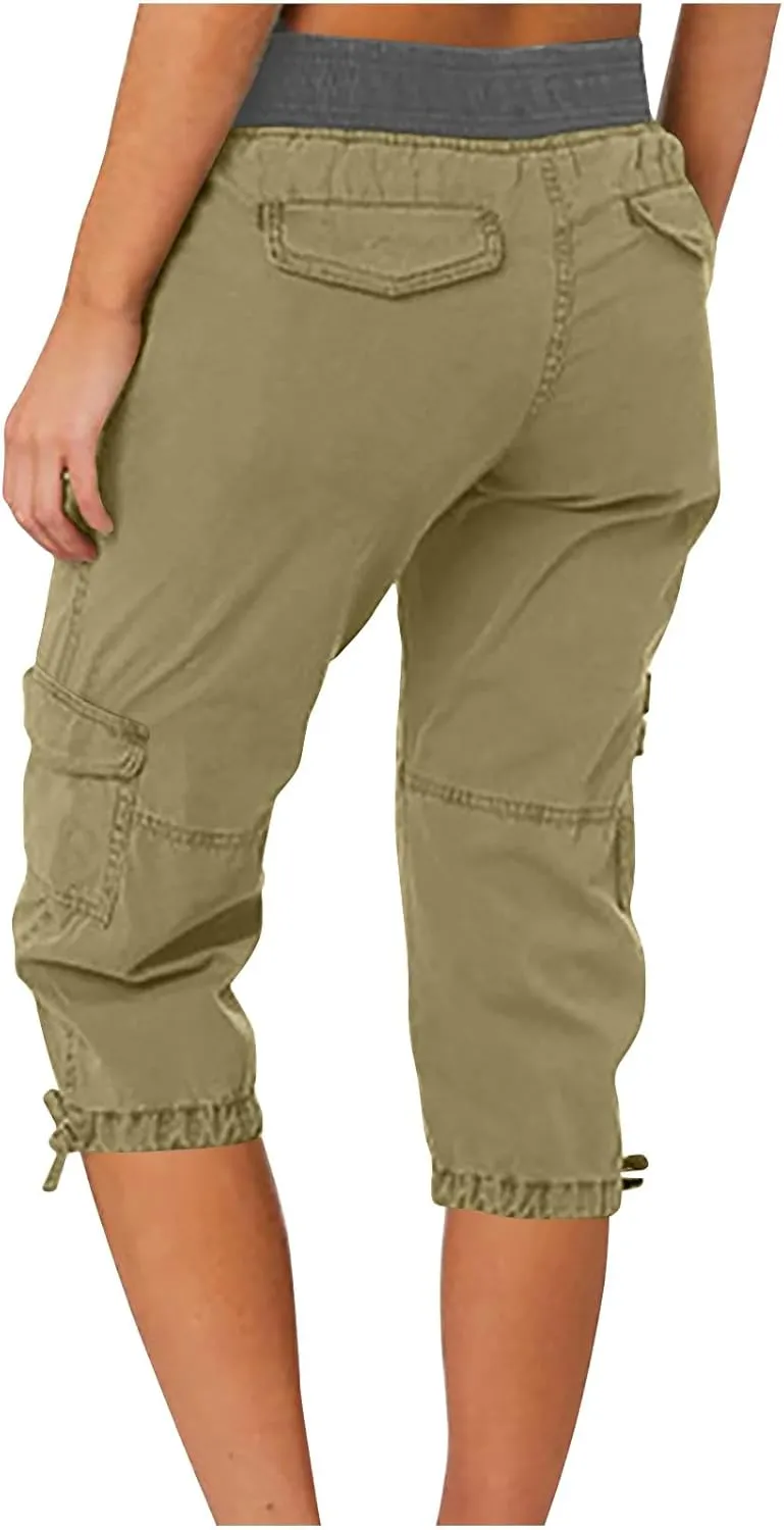 High Waisted Shorts Women Drawstring Summer Lounge Capri Pants with Pockets Loose Fit Casual Dressy Pants