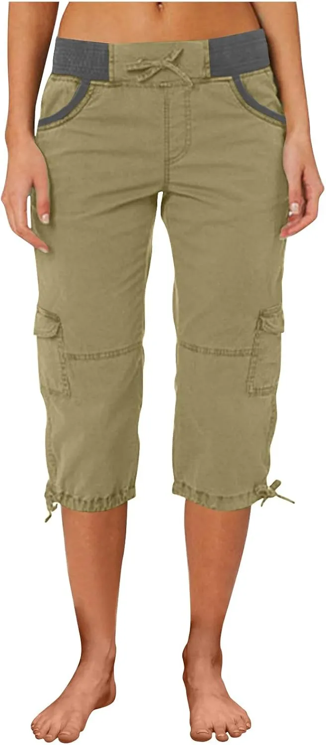 High Waisted Shorts Women Drawstring Summer Lounge Capri Pants with Pockets Loose Fit Casual Dressy Pants