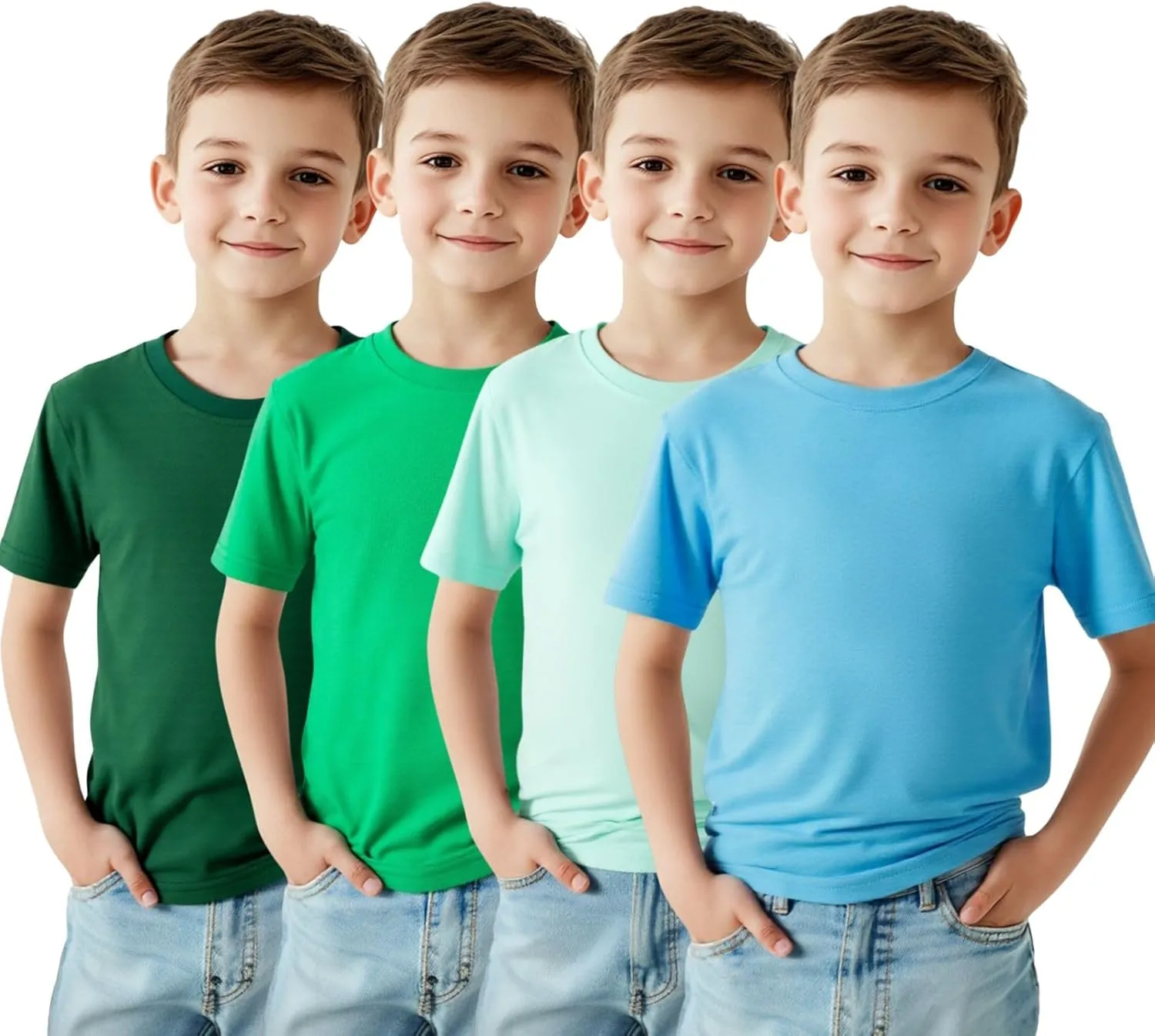 HILEELANG Kids Boy Basic Plain Cotton T-Shirts Short Sleeve Crew Neck Summer Tees 4packs 6-12 Years