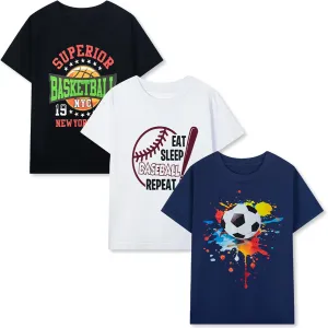 HILEELANG Kids Boy Basic Plain Cotton T-Shirts Short Sleeve Crew Neck Summer Tees 4packs 6-12 Years