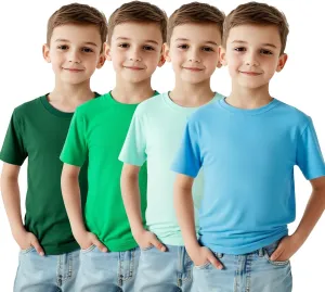 HILEELANG Kids Boy Basic Plain Cotton T-Shirts Short Sleeve Crew Neck Summer Tees 4packs 6-12 Years